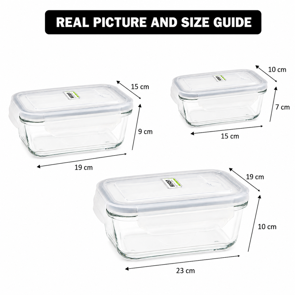 3‑Pcs Premium Rectangle Glass Storage Set with Lids (1806) by Limon