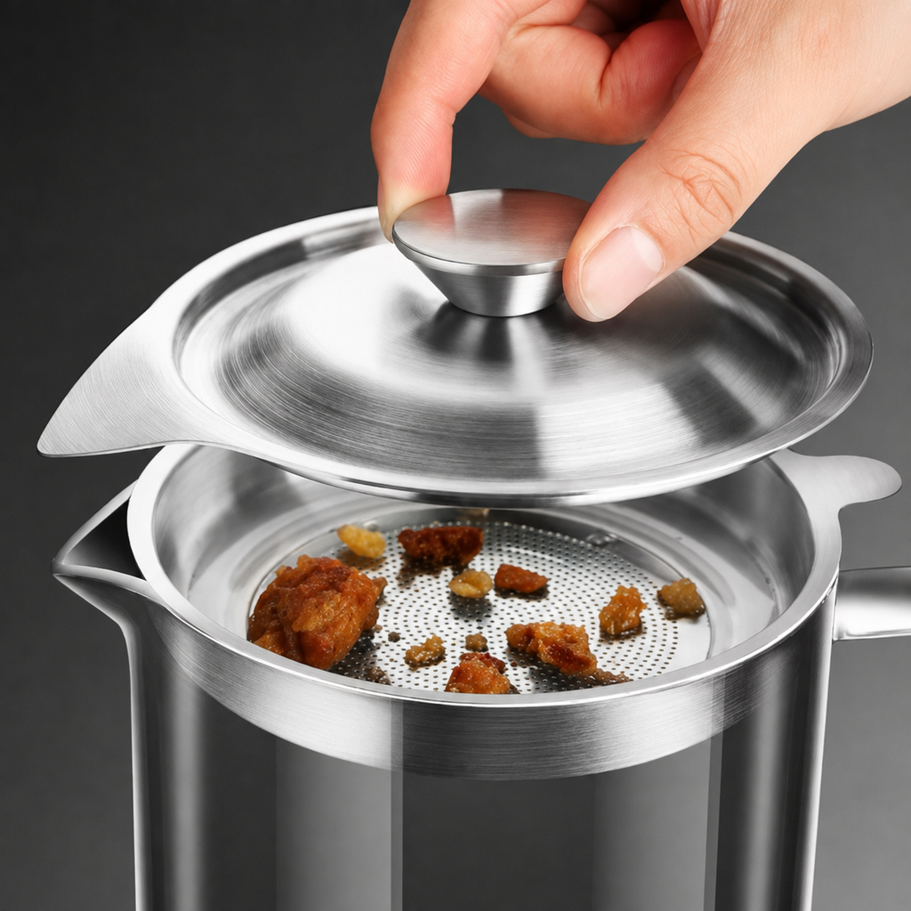 1.2L Glass Oil Filter Jar with Removable Mesh Strainer