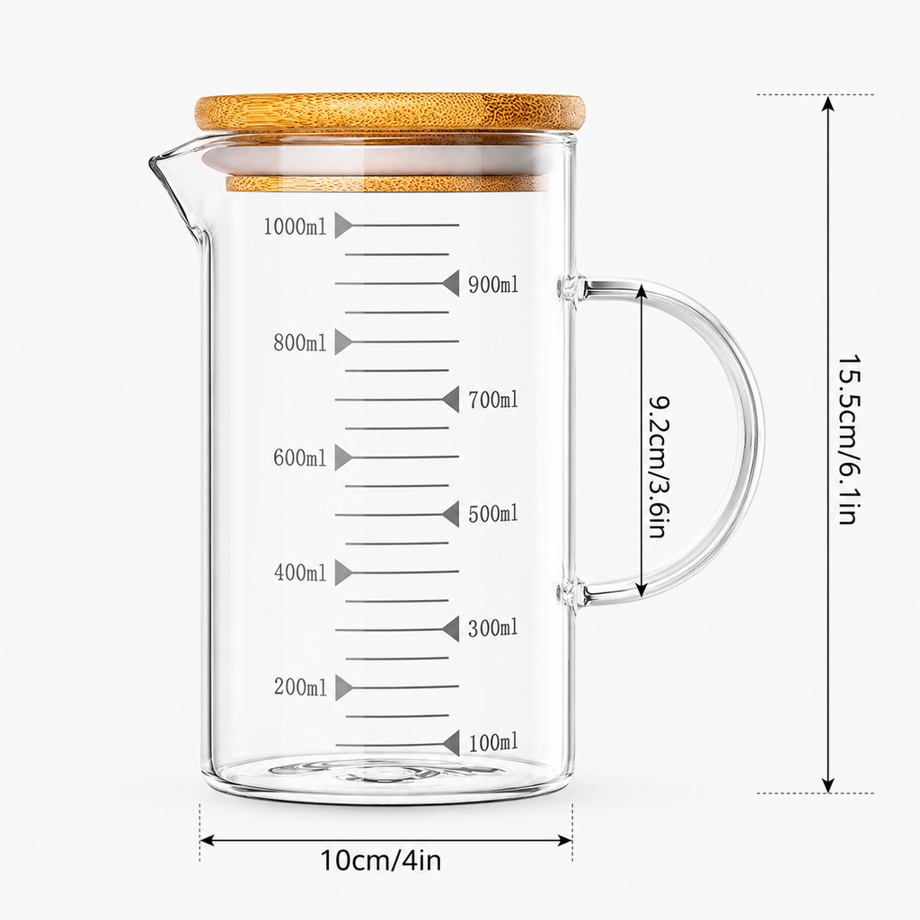 1000ml Borosilicate Glass Measuring Cup with Scale Markings