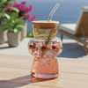 Hourglass Shaped Tinted Glass Tumbler with Straw