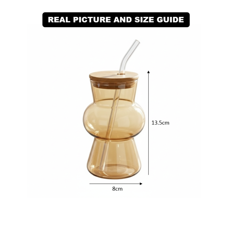 Hourglass Shaped Tinted Glass Tumbler with Straw