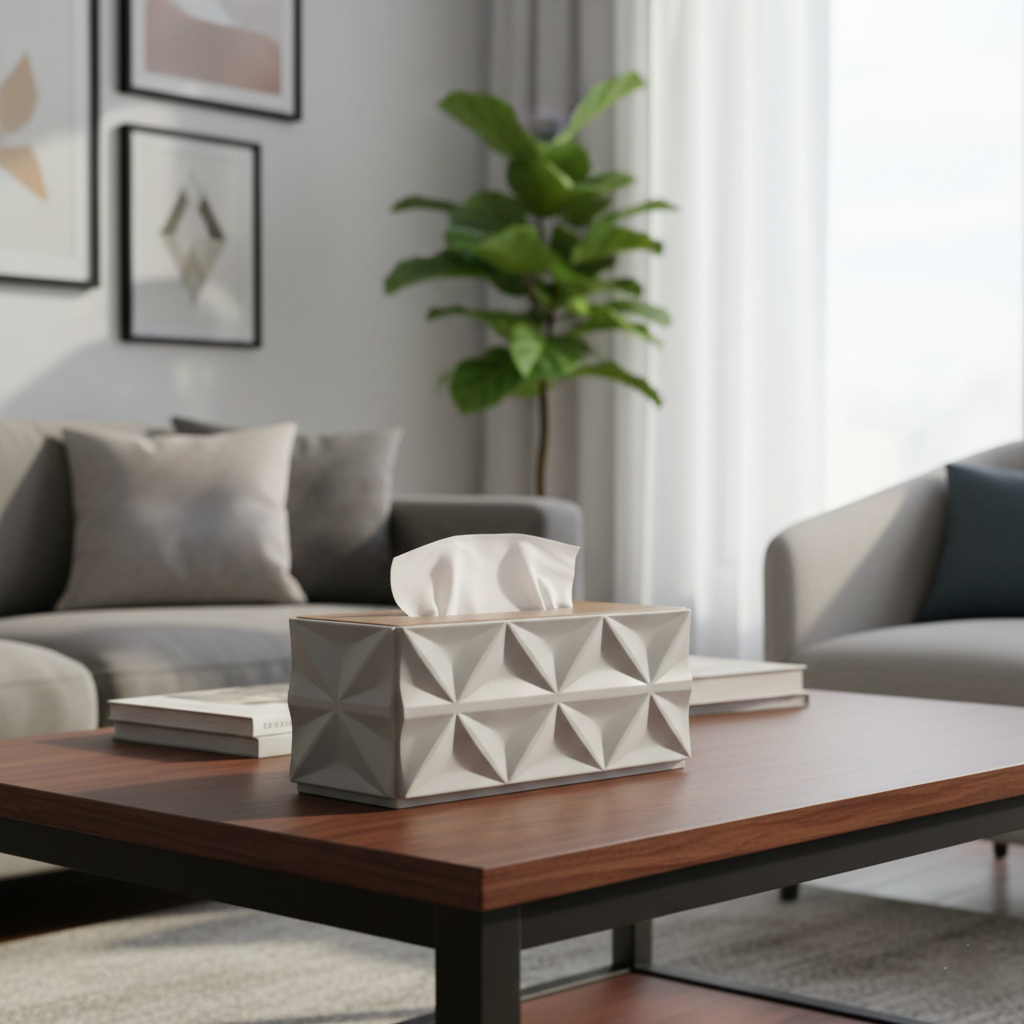 Geometrical Style Wooden-Top Tissue Box