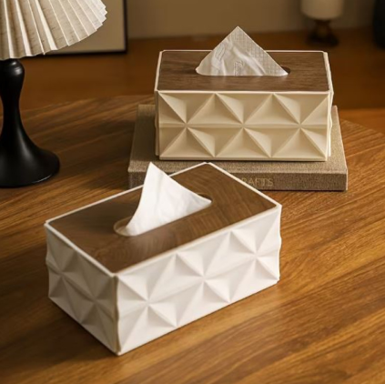 Geometrical Style Wooden-Top Tissue Box