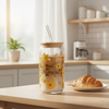 SunDaisy Printed Glass Tumbler with Straw