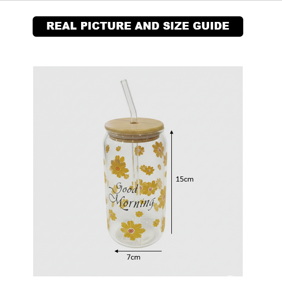 SunDaisy Printed Glass Tumbler with Straw