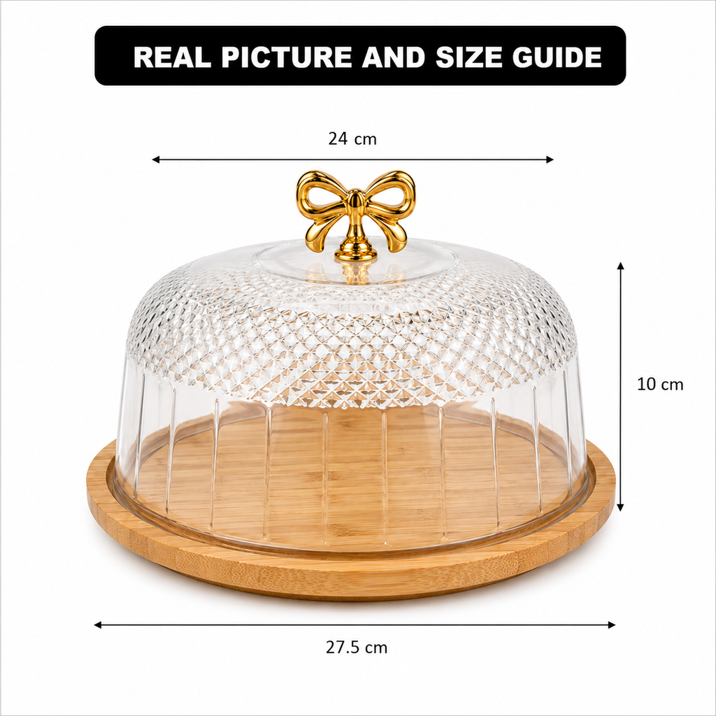 CrystalDome Dessert Server with Bamboo Tray