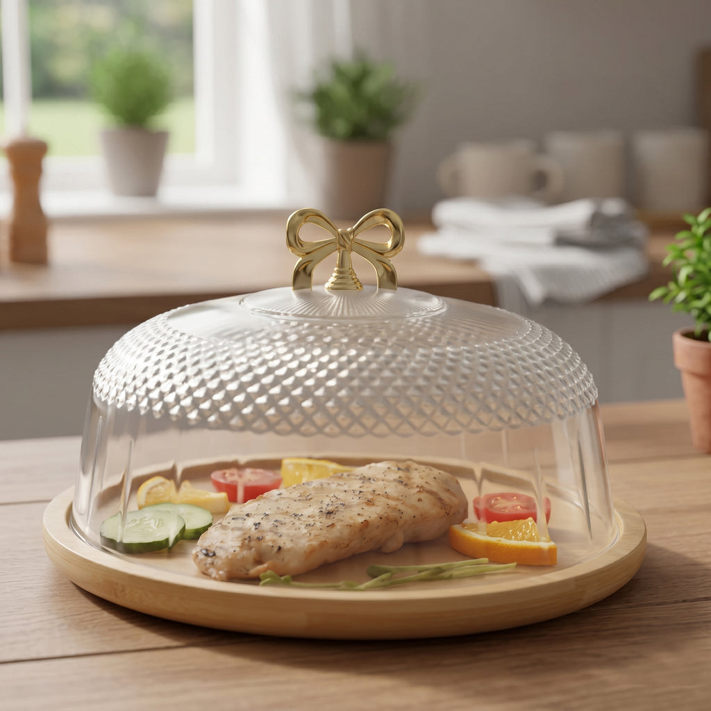 CrystalDome Dessert Server with Bamboo Tray