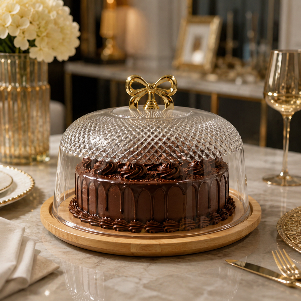 CrystalDome Dessert Server with Bamboo Tray