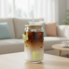 LumiButterfly Glass Tumbler with Straw