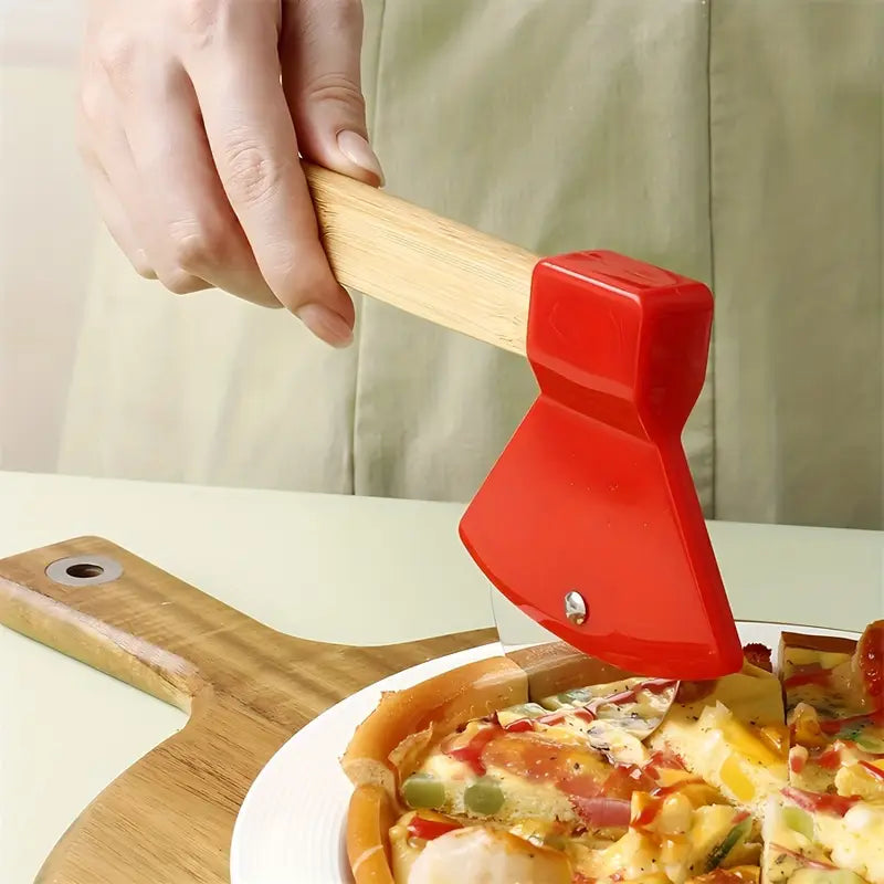 Axe-Style Pizza Rolling Cutter with Bamboo Handle