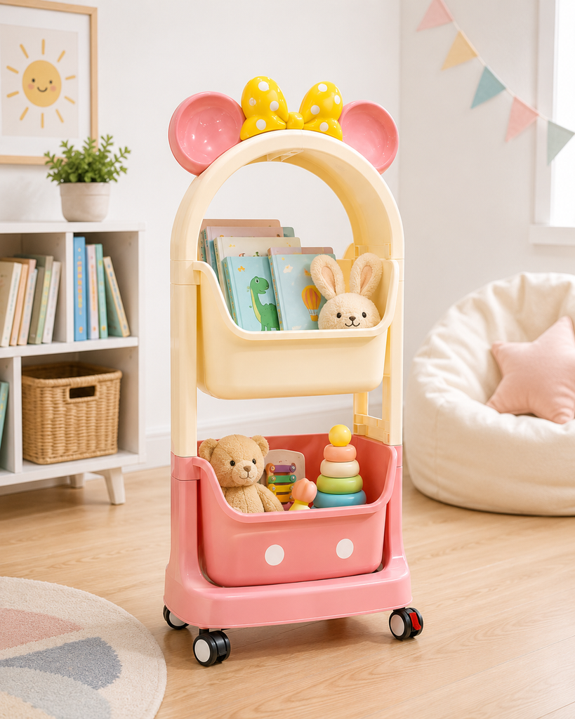 2-Tier Kids’ Rolling Storage Organizer with Mouse-Ear Bow