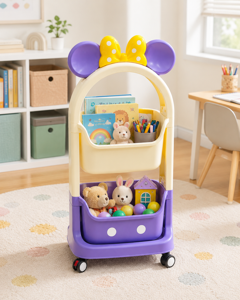 2-Tier Kids’ Rolling Storage Organizer with Mouse-Ear Bow
