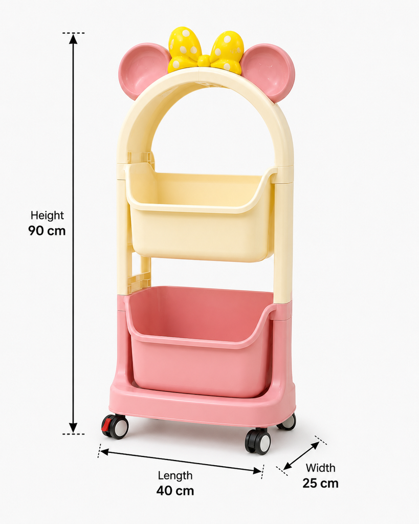 2-Tier Kids’ Rolling Storage Organizer with Mouse-Ear Bow