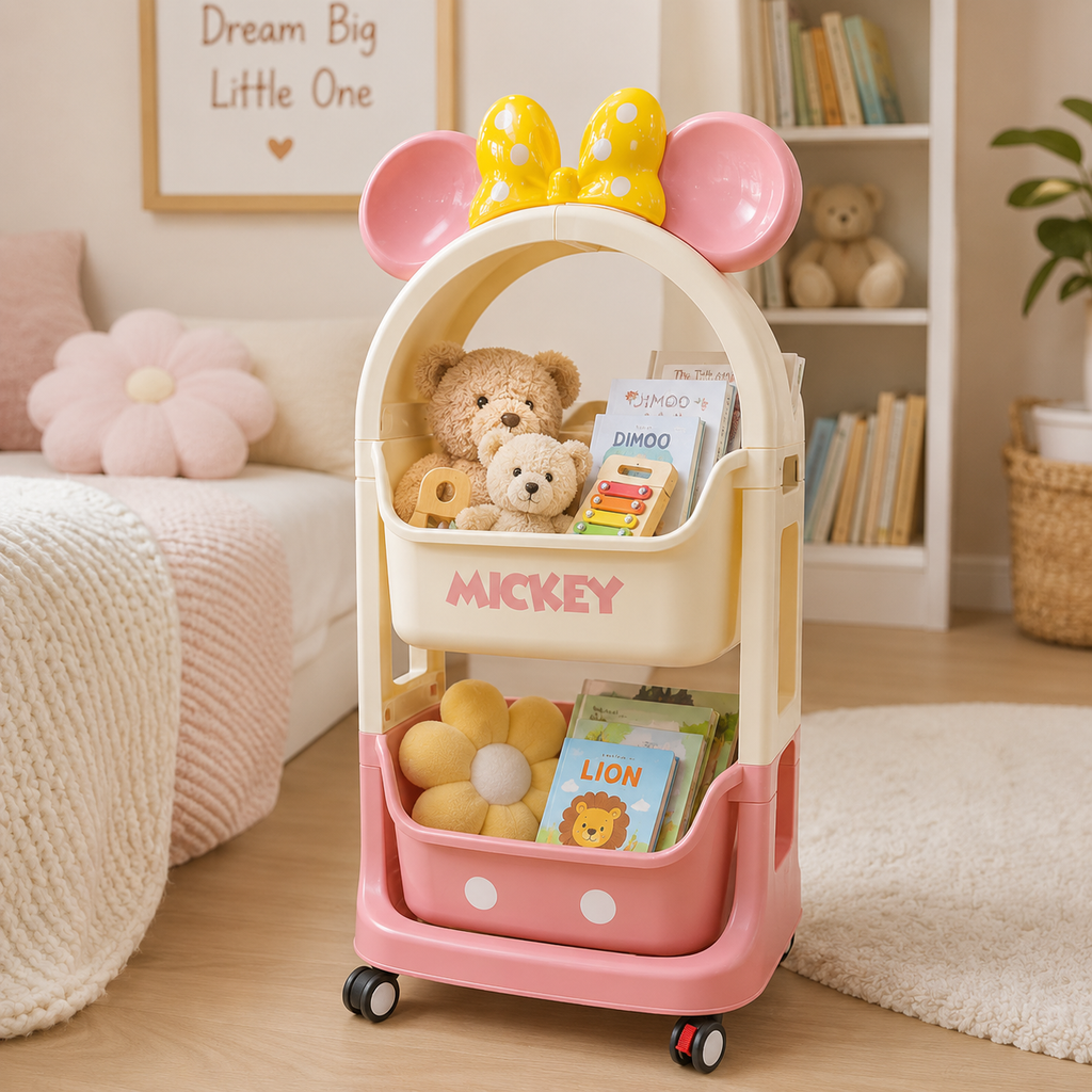 2-Tier Kids’ Rolling Storage Organizer with Mouse-Ear Bow