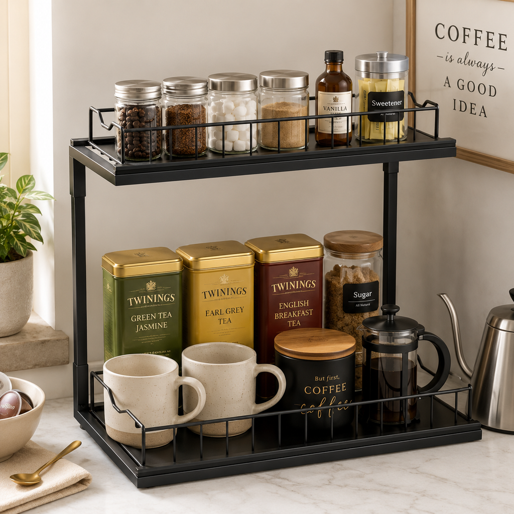 2-Tier Sliding Storage Rack for Kitchen Essentials