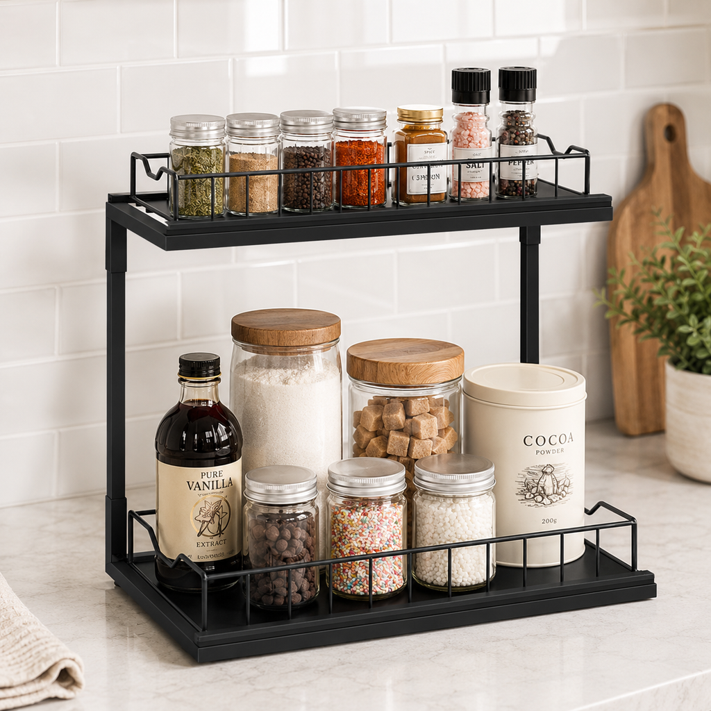 2-Tier Sliding Storage Rack for Kitchen Essentials