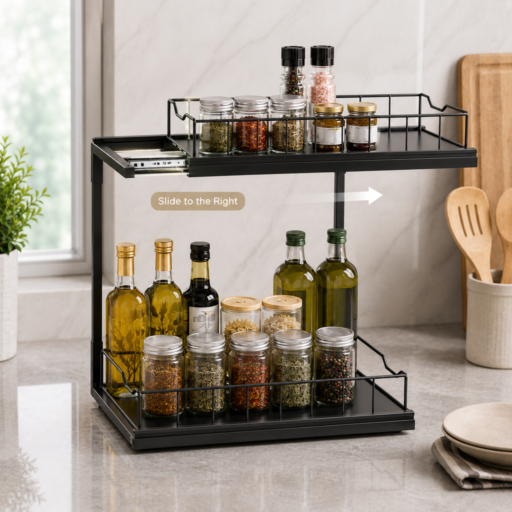 2-Tier Sliding Storage Rack for Kitchen Essentials