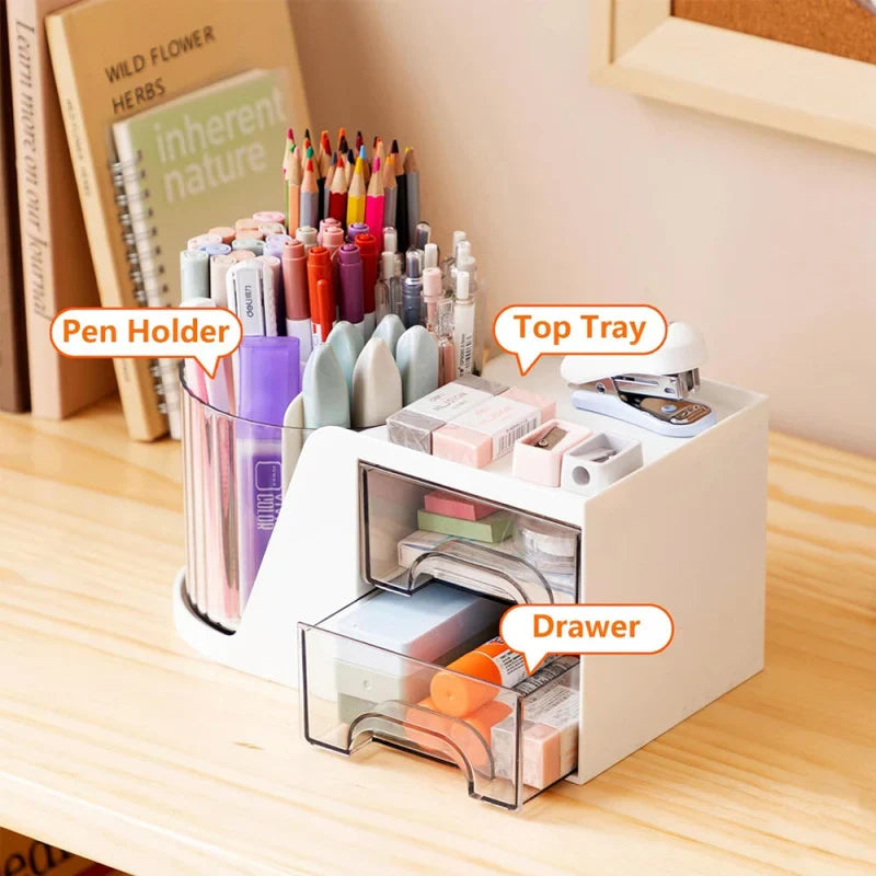 360° Rotating Desktop Organizer with Drawers