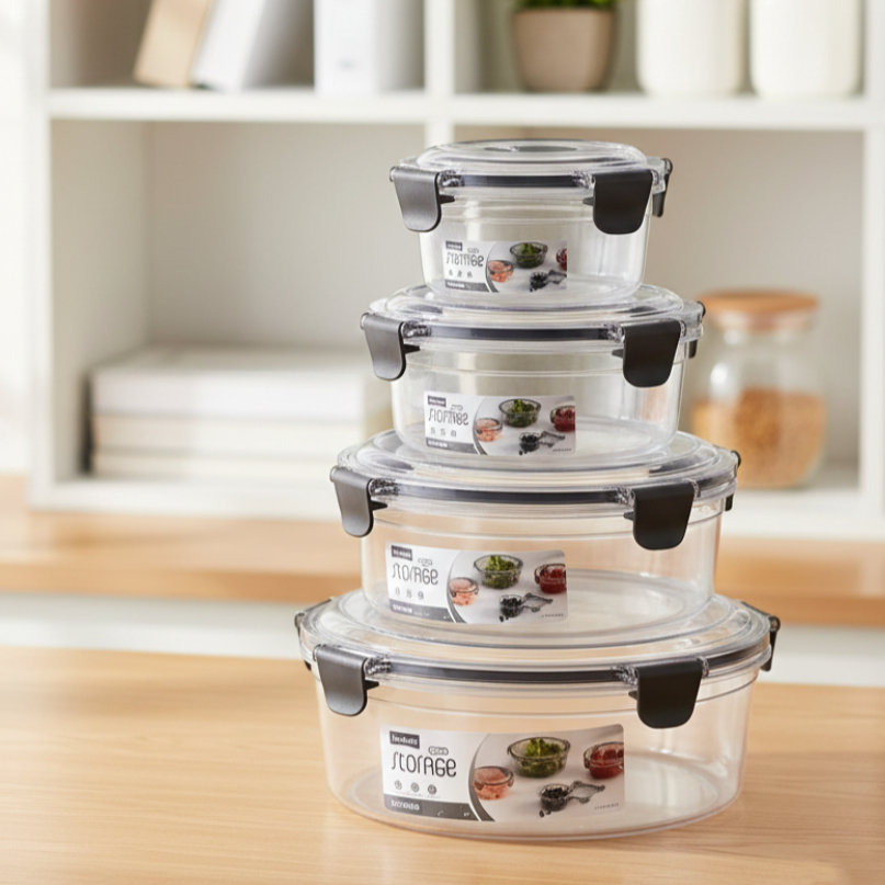 4-Pcs Round Airtight Storage Boxes