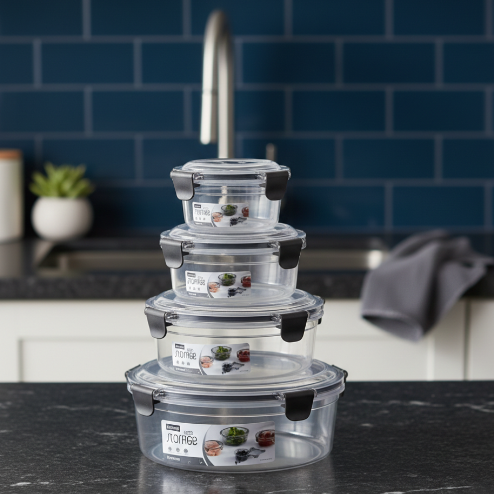 4-Pcs Round Airtight Storage Boxes