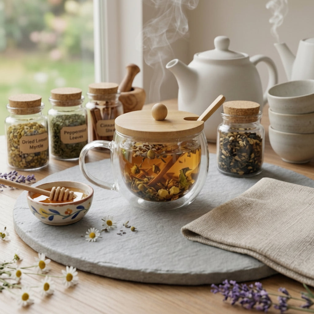 Double-Walled Glass Mug with Bamboo Lid & Spoon