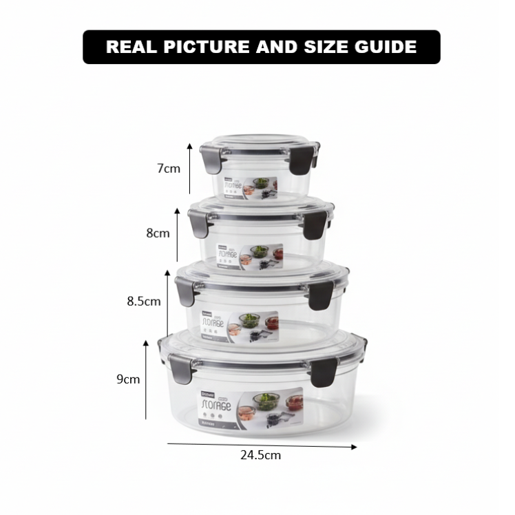 4-Pcs Round Airtight Storage Boxes