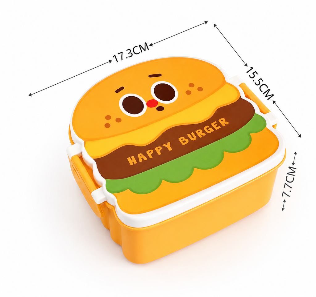 3-Compartment Burger-Shaped Kids Lunch Box with Spoon