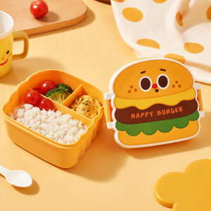 3-Compartment Burger-Shaped Kids Lunch Box with Spoon