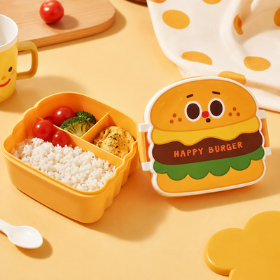3-Compartment Burger-Shaped Kids Lunch Box with Spoon