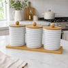 3-Jar Glass Kitchen Storage Set with Bamboo Lids & Tray