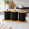3-Jar Glass Kitchen Storage Set with Bamboo Lids & Tray