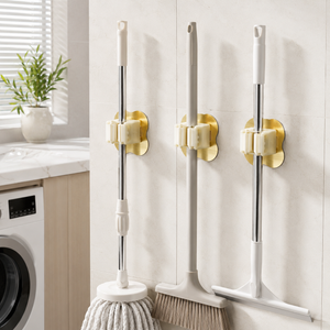 3-Piece Adhesive Roller-Grip Mop & Broom Holder Set