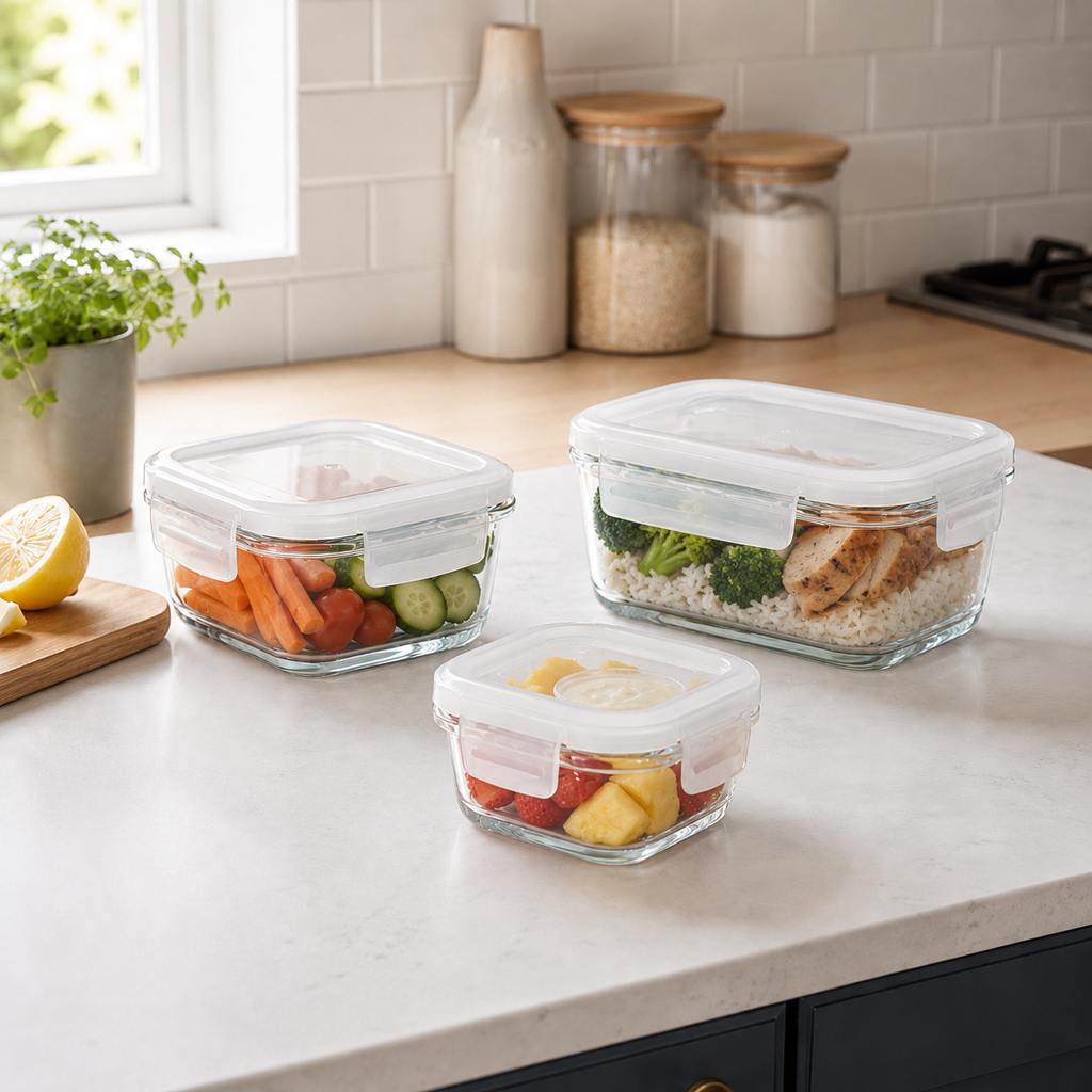 3-Piece Airtight Glass Food Container Set with Silicone Seals