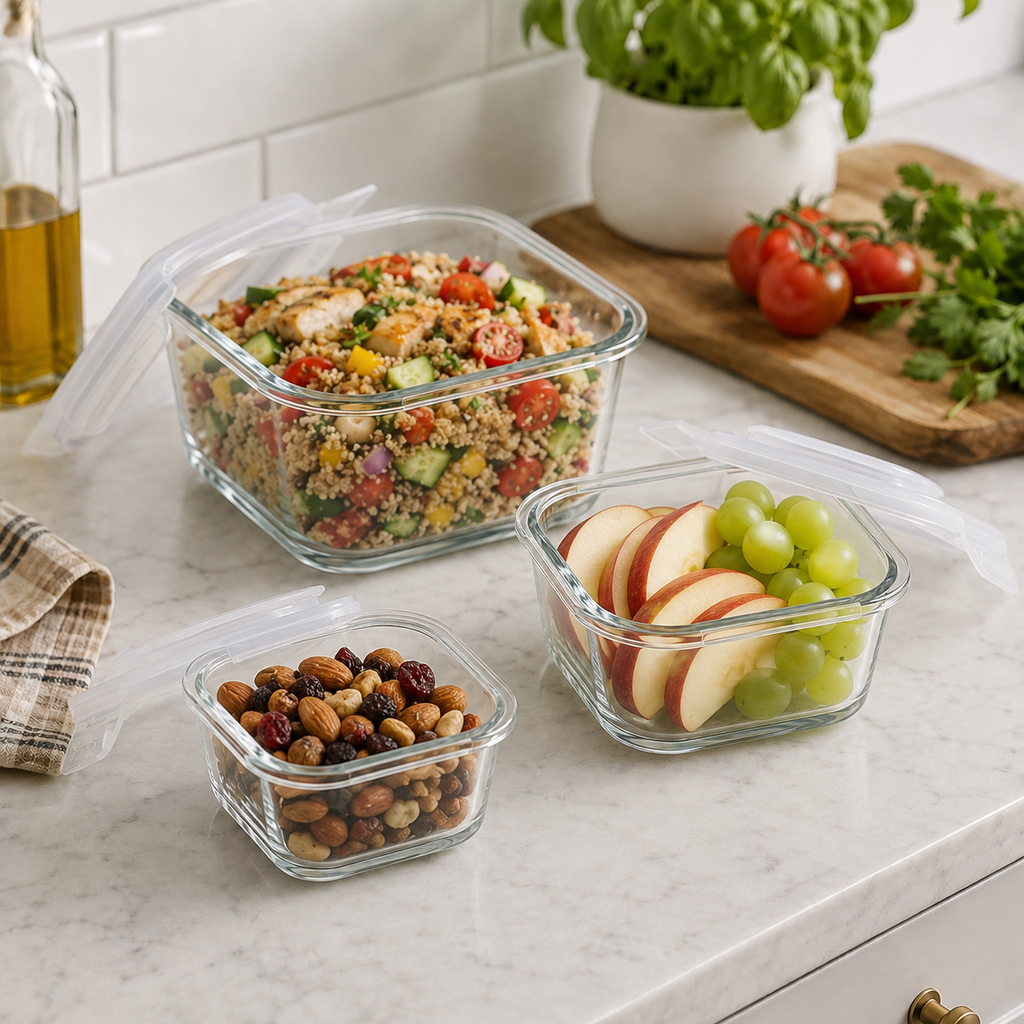 3-Piece Airtight Glass Food Container Set with Silicone Seals