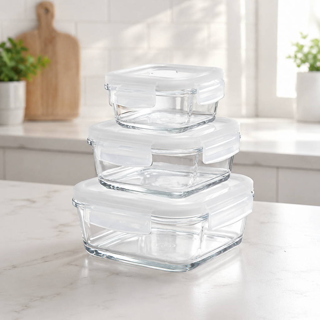 3-Piece Airtight Glass Food Container Set with Silicone Seals