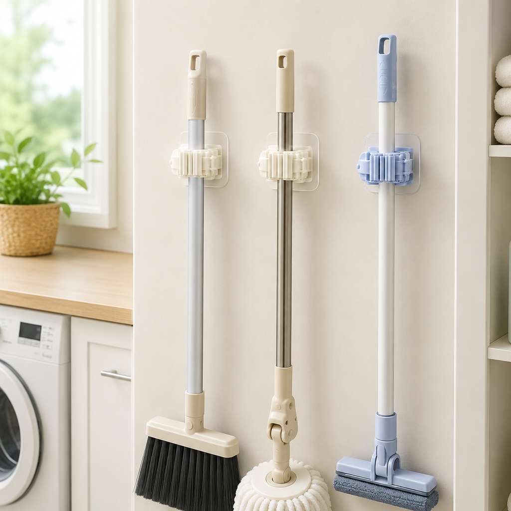 3-Piece Self-Adhesive Mop & Broom Wall Holder Set