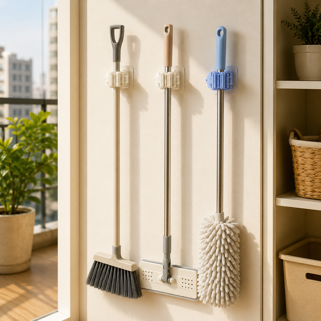 3-Piece Self-Adhesive Mop & Broom Wall Holder Set