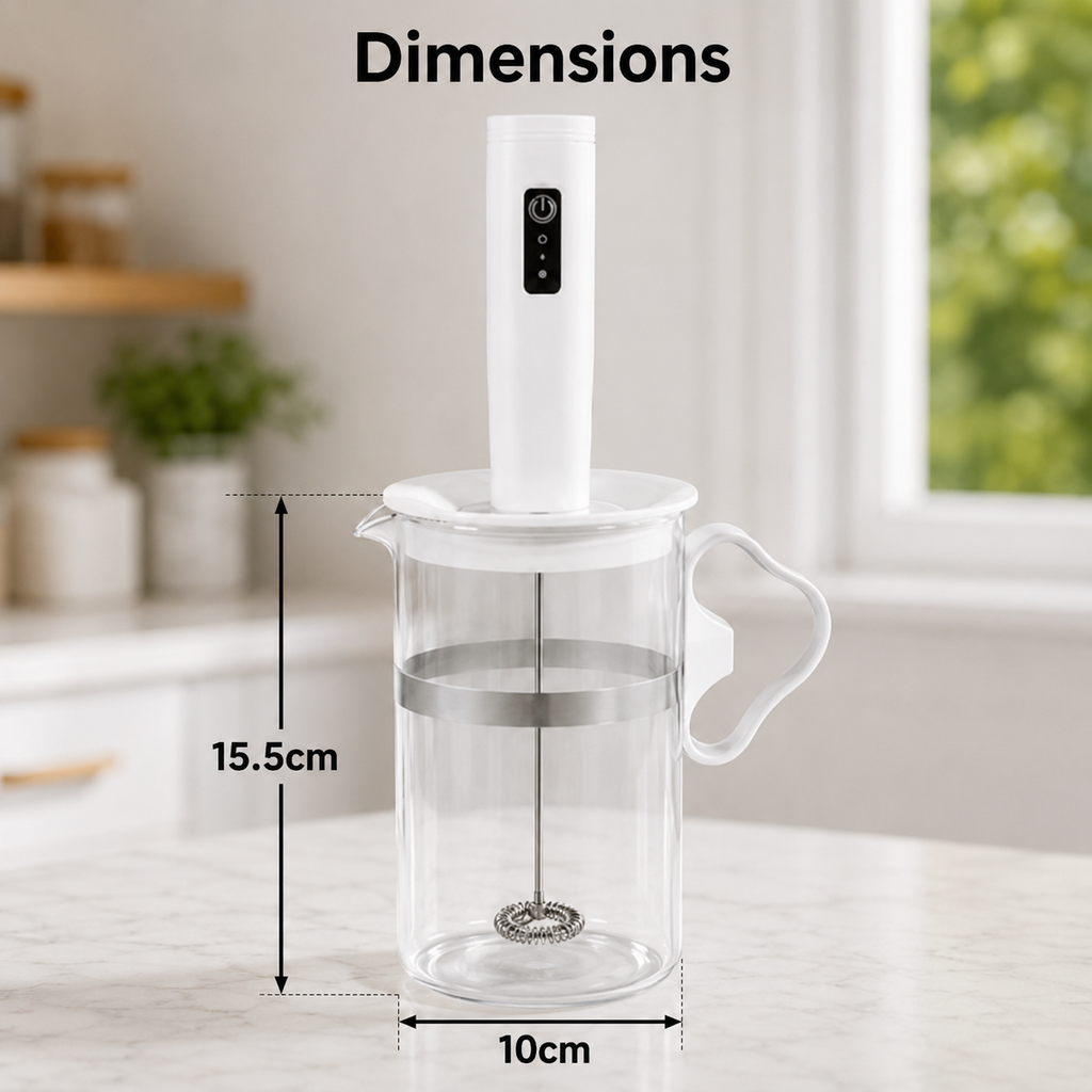 3-Speed USB-C Rechargeable Milk Frother Set with Glass Cup