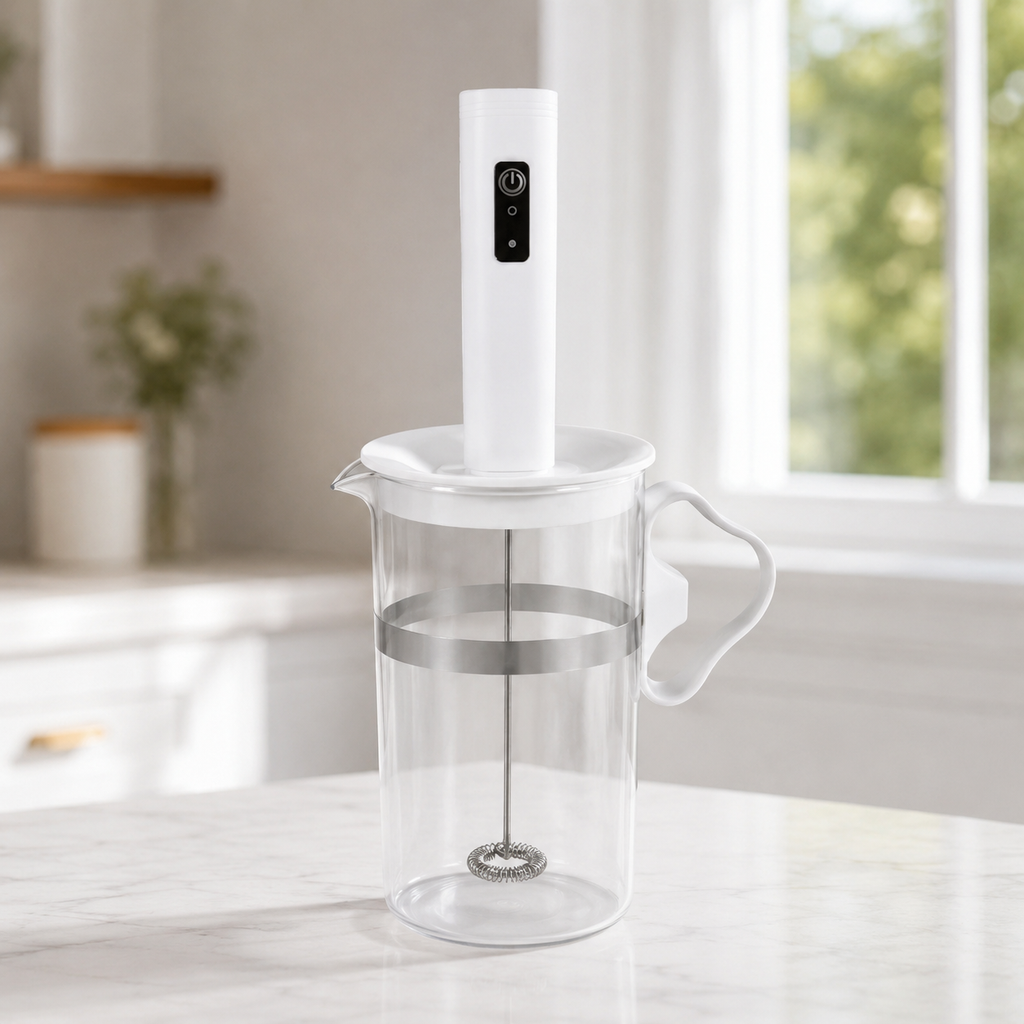 3-Speed USB-C Rechargeable Milk Frother Set with Glass Cup