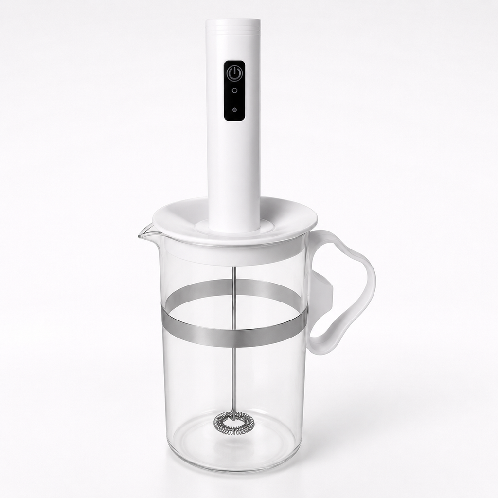 3-Speed USB-C Rechargeable Milk Frother Set with Glass Cup