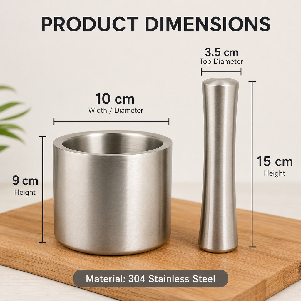 304 Stainless Steel Mortar & Pestle with Splash-Control Lid
