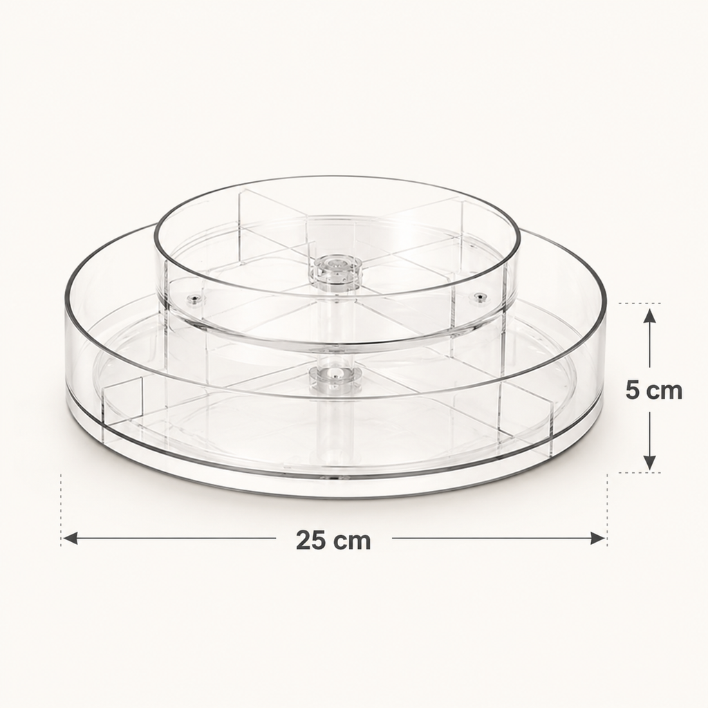 360° Rotating Acrylic Cosmetic Organizer with Double-Layer Storage