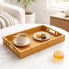 3 Piece Bamboo Serving Tray Set with Gold Handles – Rectangular Trays