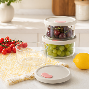 3 Piece Round Borosilicate Glass Food Container Set with Silicone Lid