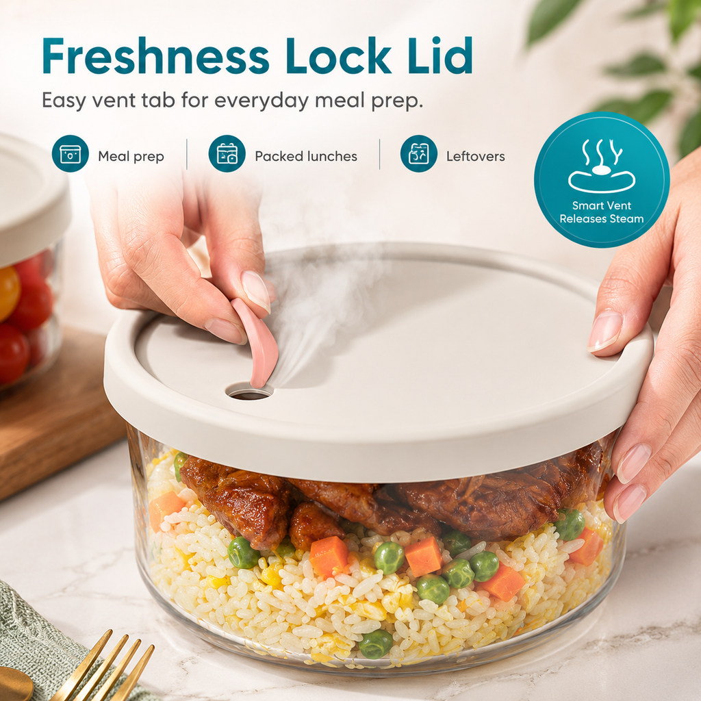 3 Piece Round Borosilicate Glass Food Container Set with Silicone Lid