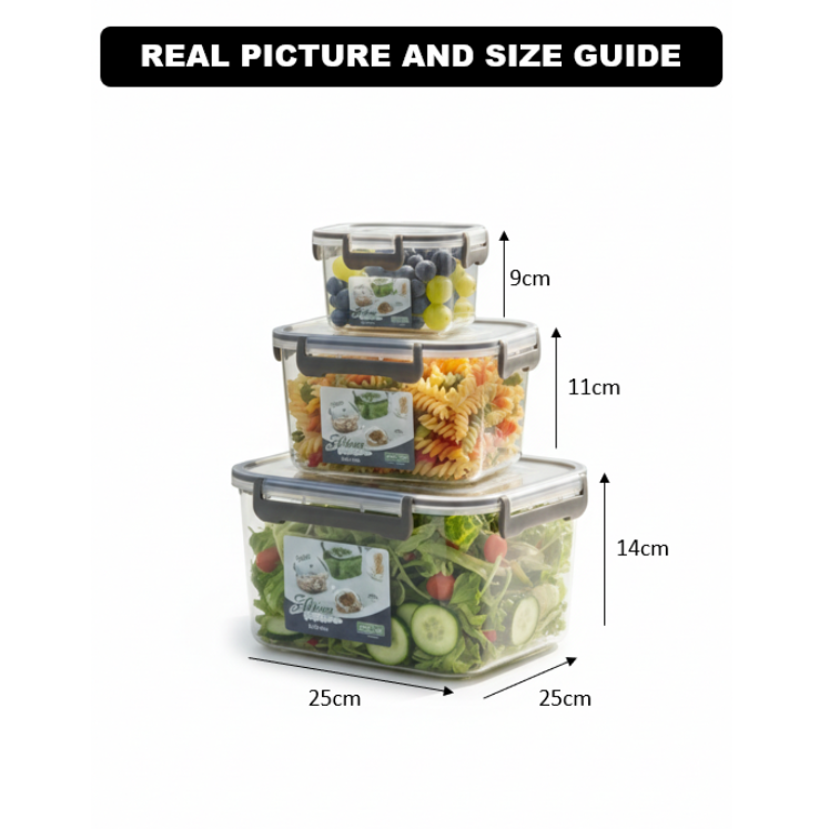 3-Pcs Square Airtight Storage Boxes