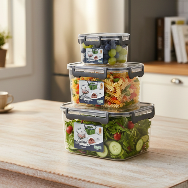 3-Pcs Square Airtight Storage Boxes