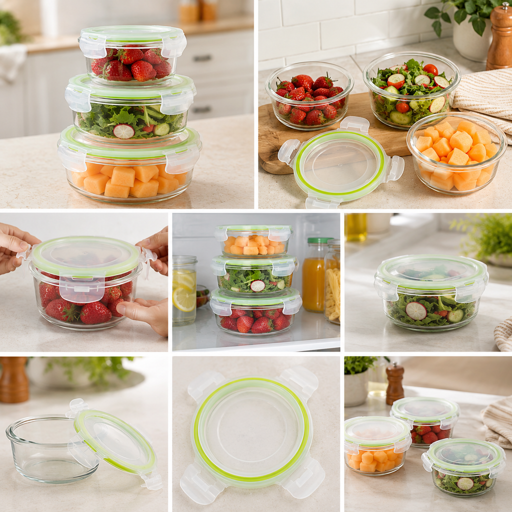 3 Piece Round Borosilicate Glass Airtight Food Container Set