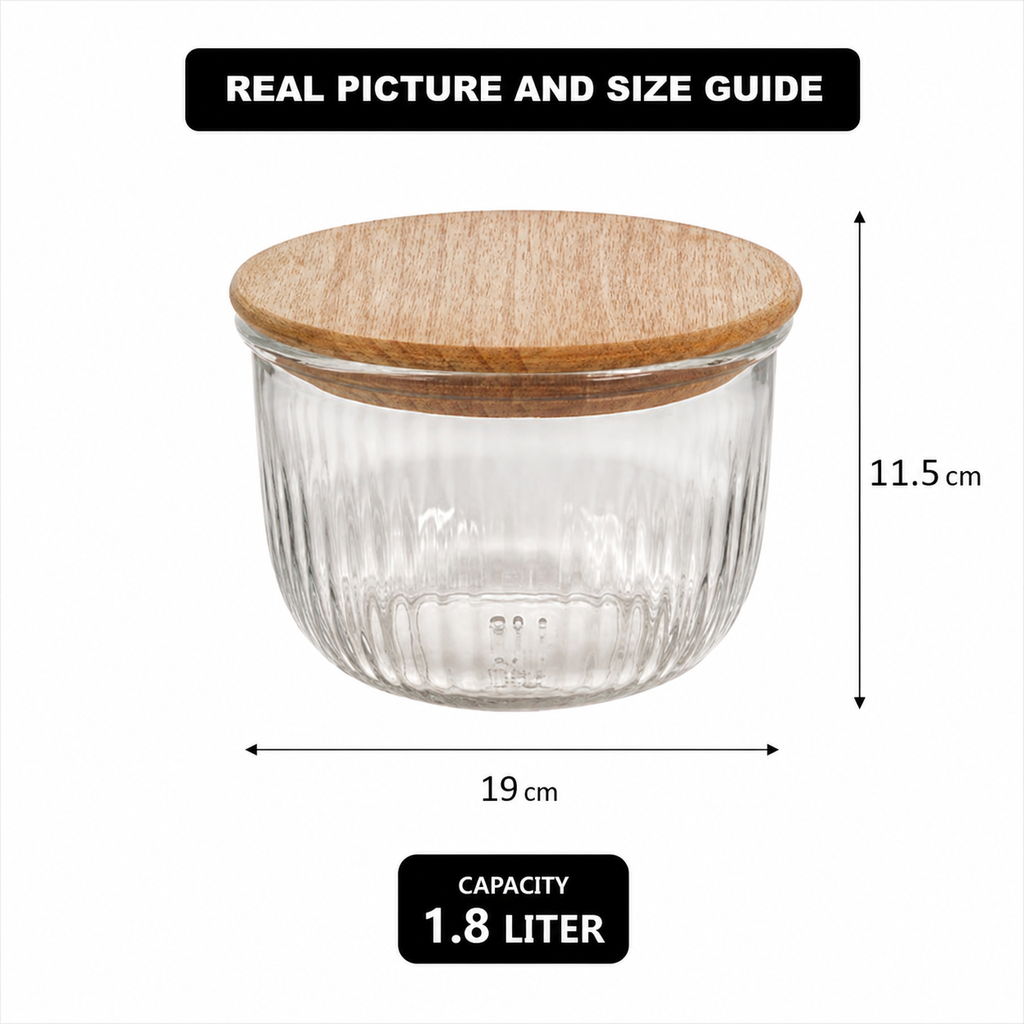 1.8L Fluted Design Airtight Glass Bowl (2177) by Limon