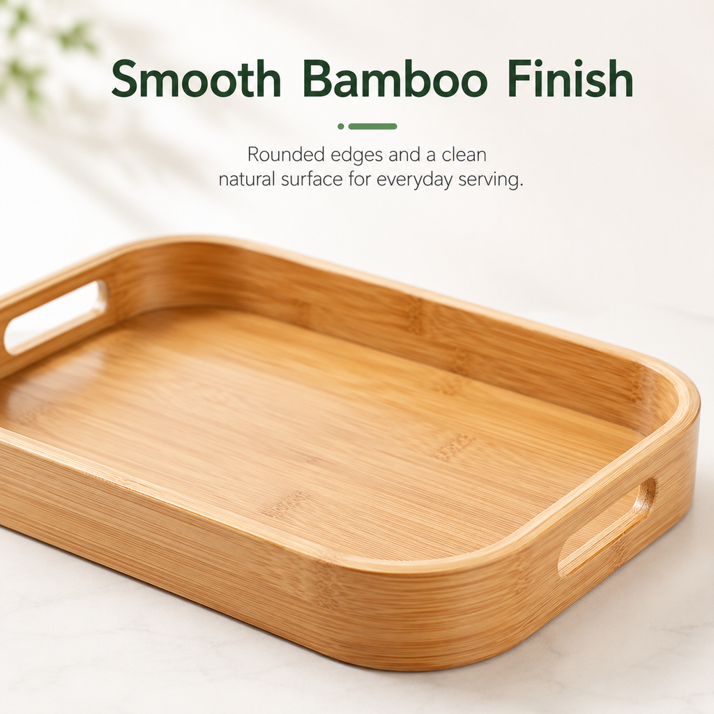 Rectangular Bamboo Serving Trays with Handles | Set of 3 Sizes